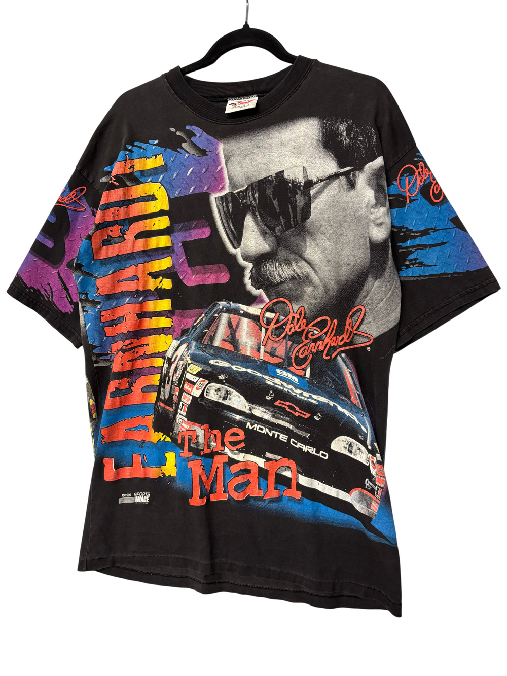 Vintage Chase Black All Over Print Dale Earnhardt The Man Racing T-Shirt